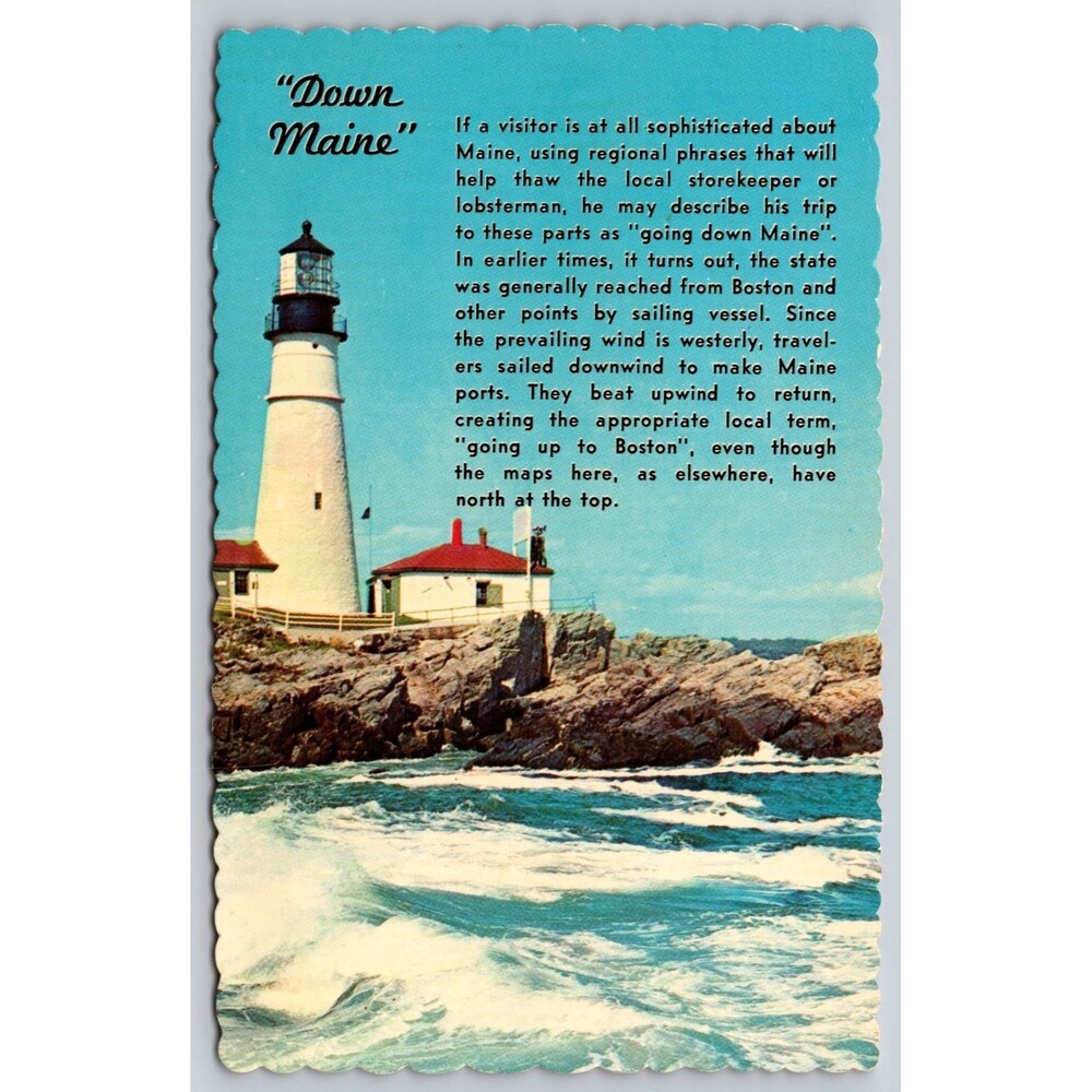 Vintage Postcard Down Maine Portland Head Light Lighthouse Dexter Press M-1052